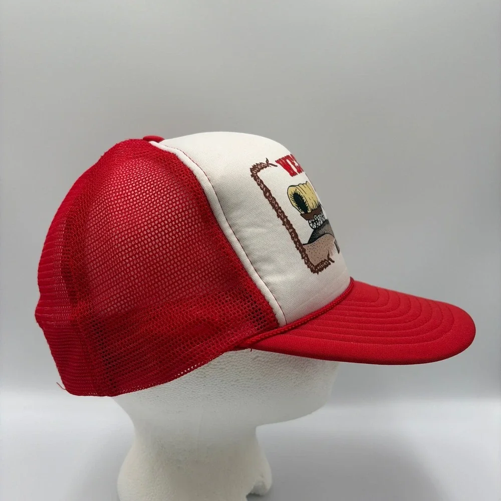 Vintage Mesa AZ Snapback Trucker Hat Mens OSFA Red Western RV Covered Wagon Mesh